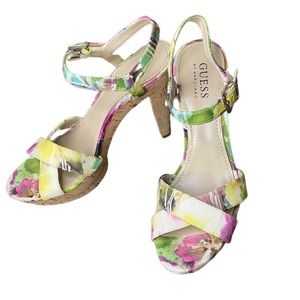 GUESS by Marciano Jendalee Floral Cork Platform Heel Sandals